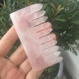 Natuurlijk rozenkwarts Crystal Comb Hoofd Haar Gezondheid Massage Gua Sha Combs Healing Health Jade Stones Gifts