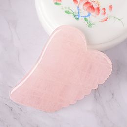 Natuurlijk rozenkwarts Gua Sha Board Beauty Face Care Massager Sawtooth Form Massagedop Body Facial Slimming Crystal Scraping Massage
