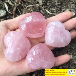 Regalos de cristal rosa en forma de corazón de cuarzo rosa natural Palma tallada Amor Piedra preciosa curativa Amante Gife Piedra CrystalHeart Gemas