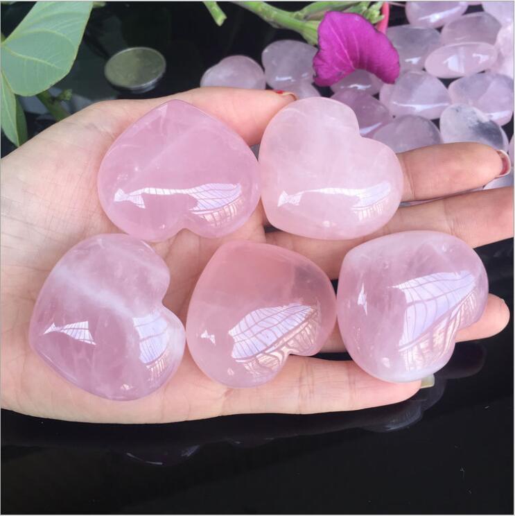 Natural Rose Quartz Heartformed Pink Crystal Carved Palm Love Healing Gemstone Lover Gife Stone Crystal Hearts Gems Arts and Crafts