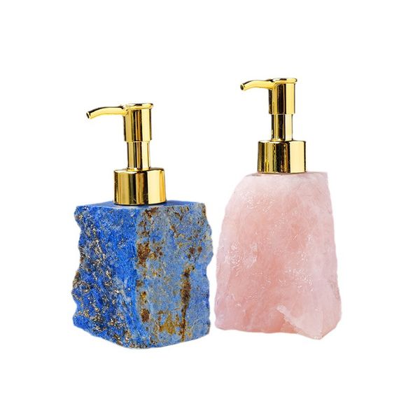 Dispensador de jabón líquido de piedra de Jade de cuarzo rosa Natural hecho a mano para ducha baño champú acondicionador botella de lavado corporal