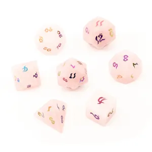 Natural Rose Quartz Polyhedral Loose Gemstones Dice 7pcs Set Dungeons & Dragons Plating Fonts Stone Dice Set DND RPG Games Ornaments Spot Goods Wholesale Custom