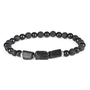 Perle de pierre de guérison tourmaline noire rugueuse naturelle Combo 6mm mat onyx énergie de lave Bracelet énergétique personnalisé pour homme femme