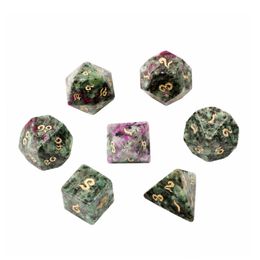 Rubis naturel en Zircite polyédrique pierres précieuses en vrac dés 7 pièces ensemble donjons Dragons pierre dés ensemble MDN RPG jeux ornements Spot marchandises en gros accepter personnalisé