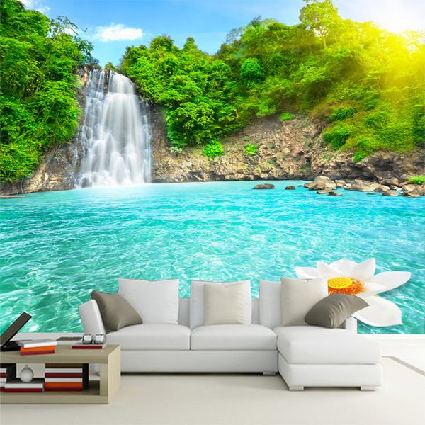 Naturel Paysage 3D Cascades peint Forêt Piscines Photo Wallpaper Chambre Paysage 3D Salon Sofa Backdrop Papiers peints