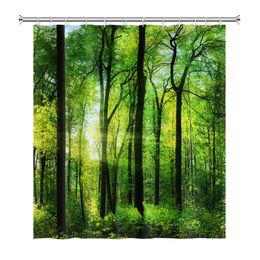 Paisaje natural cortinas de ducha de árbol bosque de verano de verano para la jungla de la jungla cortina de baño impermeable decoración del hogar cortina de baño