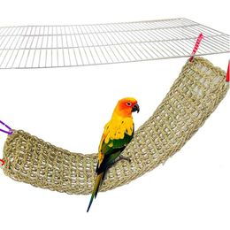 Mat de hamac à perroquet à gaz d'herbe marine naturel avec des accessoires d'oiseau à cage à crochets