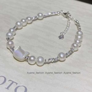 Pulsera de perlas de plata con forma de gato, concha Natural tallada, 5-6mm, pulsera de perlas naturales de agua dulce, joyería de perlas de plata de ley 925