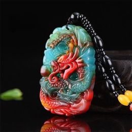 Pendentif Dragon du zodiaque en Jade naturel, sept couleurs, pour hommes et femmes, bijoux de styliste, graveur, mascotte de luxe, cadeau de vacances