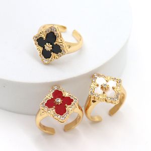 Natuurlijke Shell Clover Luxe Designer Bang Ringen voor Vrouwen met Shining Bling Crystal Lucky 18K Gold Open liefde Ring Sieraden