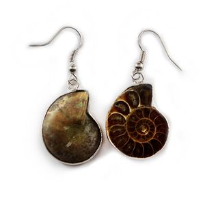 Boucles d'oreilles pendantes de style rétro en coquillage naturel couleur tachetée conque fossile reiki guérison pendentif boucles d'oreilles personnalité nostalgique bijoux en coquillage de mer