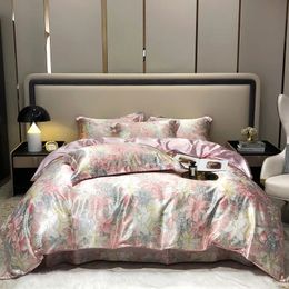 Conjunto de ropa de cama de seda natural cubierta de edredón de satén sedoso seda de tamaño dueno de reina doble décimo de impresión 240415