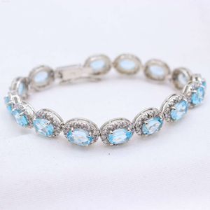 Natuurlijke hemelsblauwe topaz edelsteen met kubieke zirkoonarmband 925 Sterling zilveren handgemaakte sieraden voor vrouwen mooi cadeau voor haar