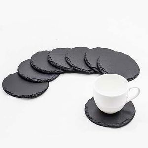 Natuurlijke leisteen Coaster Table Decoratie Whisky Themed Wine Cup Holder Coasters Isolatietheat