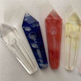 Natural Smoking Crystal Stone Pipe for Smoke Tabak Quartz Healing Hand Pipes Carb Gat Gemstone Bong DAB Tools