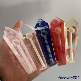 Pipa para fumar natural Pipas de piedra de cristal para fumar Tabaco Curación de cuarzo Tazón de hierba seca a mano Carb Hole Piedra preciosa handPipe Tower Quart Point