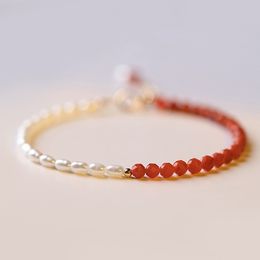 Bracciale con perline di agata rossa naturale del sud, braccialetti con perle di riso da 2 mm, per regalo di gioielli di moda da donna