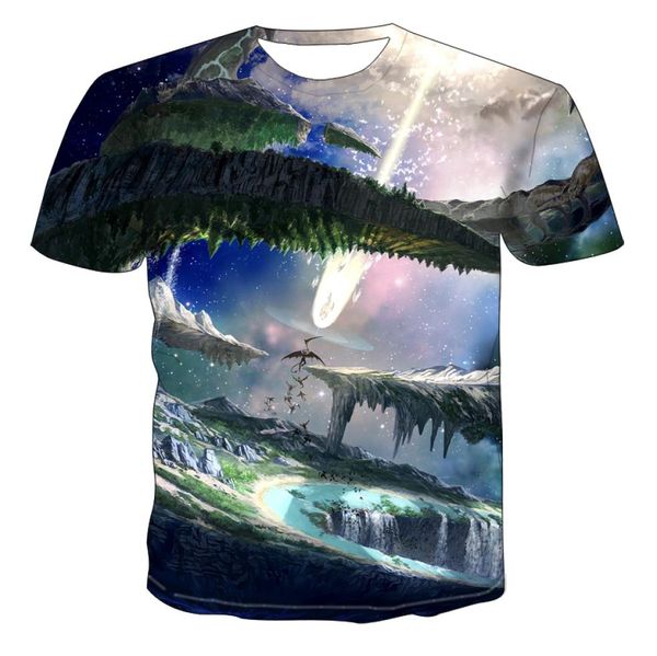 Camiseta con gráfico de cielo estrellado Natural, camiseta informal de verano para hombre, tops de moda 3D, camisa de cuello redondo, ropa para niño de talla grande, ropa de calle 8979950
