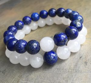 Pierre Naturelle 10mm Blanc Jade Perlé Brins Bracelets Bracelet Lapis Lazui, Bracelet Élastique, Perles De Pierres Précieuses Guérir Bracelet, Cadeaux