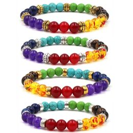 Natuursteen 7 Chakra Armbanden Energie Yoga Kralen Vrouwen Mannen Kleurrijke Beaded Armband Handgemaakte Handsnaren Gift