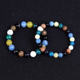 Bracelet en pierre naturelle Howlite, aigue-marine, Onyx noir, perles mixtes, pour Couples, bijoux de Yoga pour femmes et hommes, 8/10mm