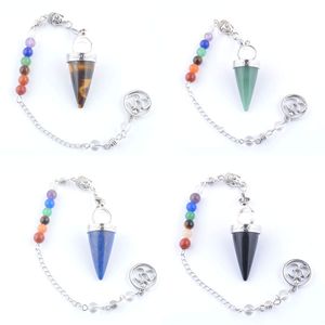 NATUURLIJKE STEEN AVENTURINE CONE Pendant 7 Chakra -keten Reiki Healing Crystal 3d Boeddha Pendulums Dowing Pendule BO903