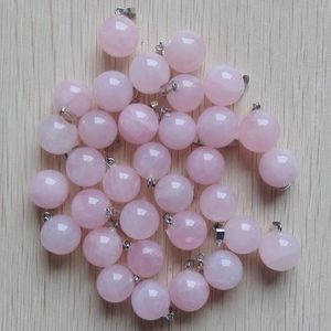 Piedra natural Bola Waterdrop Forma Charms Pink Rose Cuarzo Colgantes para joyería Hacer Pendientes de DIY Collar