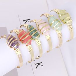 Bracelet en pierre naturelle pour femmes plaqué or fil Wrap irrégulier cristal Quartz manchette cuivre Bracelets bijoux de luxe