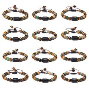 Bracelet de perles de chakras en pierre naturelle Men de zodiaque Signe Africain Pinestone Weaving Bracelet For Women Men Bijoux