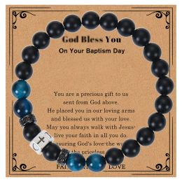Bracelet croix en pierre naturelle bracelet à main le tigre bleu bracelets mat noirs pour hommes charme de guérison de yoga de guérison bijoux