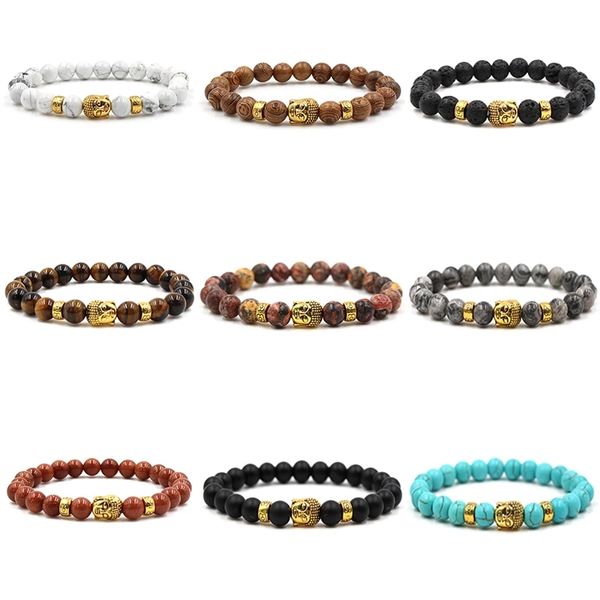 Bracelet élastique en pierre naturelle, lave noire, sable volcanique, œil de tigre, perles de bouddha, pour hommes et femmes, accessoires, bijoux cadeau