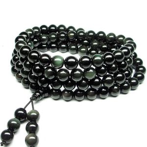 Bracelet d'obsidien noir en pierre naturelle Black Bracelet MAN FEMMES 108 Perles Stretch Bracelets 6 mm Bouddha Rosaire bouddhiste pour amant 240402