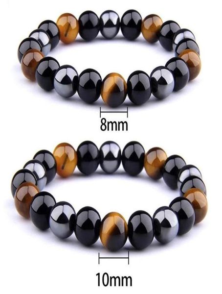 Bracelet en pierre naturel Tiger Eye Protection Triple Protection Hématite Black Obsidian Health Energy For Men Women Gifts Caded Strands6536667