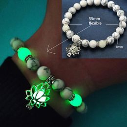 Bracelet en pierre naturelle Yoga Guérison Luminous Glow in the Dark Bracelet Lotus Charm Beads for Men Women Prayer Buddhism12304 Bouddhism12304