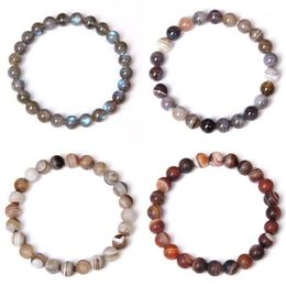 Natuursteen Armbanden Armband Vrouwen Mannen Steen Mala Kralen Bedels Meditatie Etnische Labradoriet Agaat Sieraden Gem Gift1213H