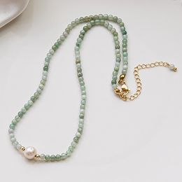 Collier en pierre naturelle de Jade birman pour femmes, pendentif en perles d'eau douce, ras du cou, bijoux à la mode
