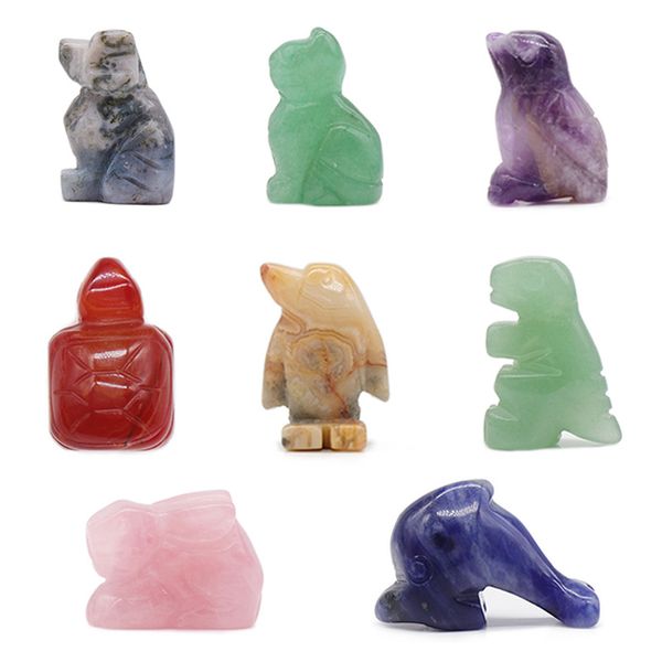 Tallado en piedra Natural, 1 pulgada, encantadores adornos artesanales de dinosaurio, ágata, cuarzo rosa, cristal curativo, decoración de tanque de plantas y animales