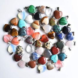 Natuursteen Charms 16mm Heart Tiger's Eye Rose Quartz Opal Hanger Roze Crystal Hangers Chakras Gem Stone Fit Oorbellen Ketting Maken Desorted