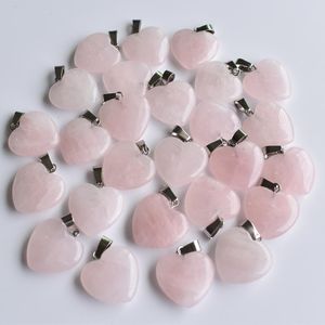 Dijes de piedra natural Corazón de 20 mm Amor Ojo de tigre Cuarzo rosa Colgante de ópalo Colgantes de cuarzo rosa Chakras Piedra preciosa Ajuste pendientes Fabricación de collares surtidos