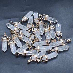 Charmes en pierre naturelle Rose Cristal Blanc Curio Hexagonal Reiki Point Pendentifs pour la fabrication de bijoux