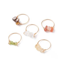 Natuursteen Chip Kralen Ringen Voor Vrouwen Kristal Quartz Amethist 18K Goud Koper Handgemaakte Bruiloft Groene Aventurijn Vinger Ring