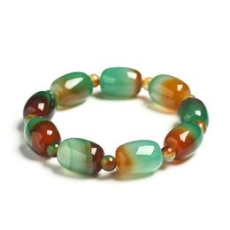 Pierre naturelle coloré vert paon Agates Bracelet femmes élégant tambour forme de baril perles de Jade bracelets bijoux