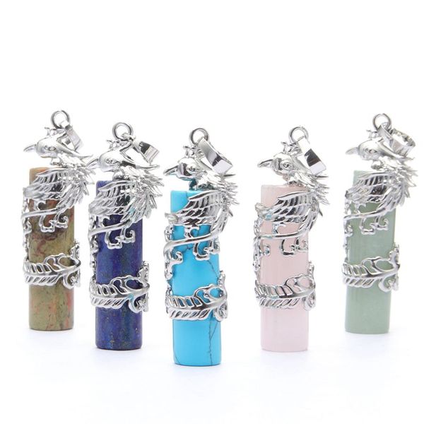 Colonne de pierre naturelle Phoenix pendentif créatif collier améthyste Quartz Rose opale Reiki guérison cristal bijoux Style chinois mode charme accessoire suspendu