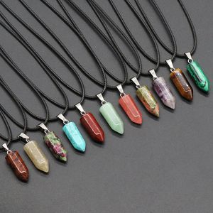 Encantos de cristal de piedra natural Columna hexagonal Colgante Collares Amatista Ojo de tigre Cuarzo rosa Joyería al por mayor para mujeres