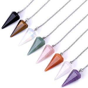 Colgante de péndulo de cono puntiagudo curativo de cristal de piedra natural - Chakra Reiki de radiestesia, adivinación, adivinación