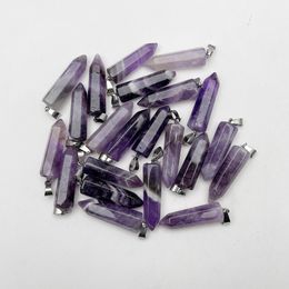 Natuursteen kristal zeshoekige prisma charmes amethist chakra hangers voor sieraden maken DIY ketting oorbellen