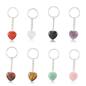 Pierre naturelle cristal porte-clés sac à main pendentif support coeur colonne pendule amulette véritable Agates oeil de tigre opale rose Quartz porte-clés
