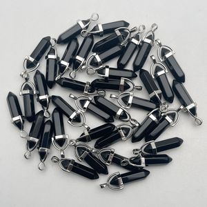 Abalorios de pilar de cristal de piedra Natural, colgantes de Chakra de cuarzo rosa de ópalo de ónix negro para la fabricación de joyas, pendientes de collar diy