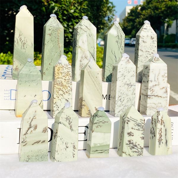 Tour de cristal en pierre naturelle, peinture à l'encre, obélisque de guérison, baguette à Quartz, ornement pour la décoration de la maison, pyramide de pierre énergétique