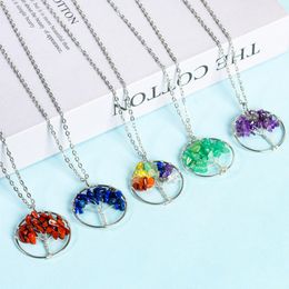 Natuursteen Kristal Levensboom Chip Edelsteen Hanger Ketting 7 Chakra Yoga Healing Topaz Rode Agaat Kettingen Vrouwen Mannen Sieraden